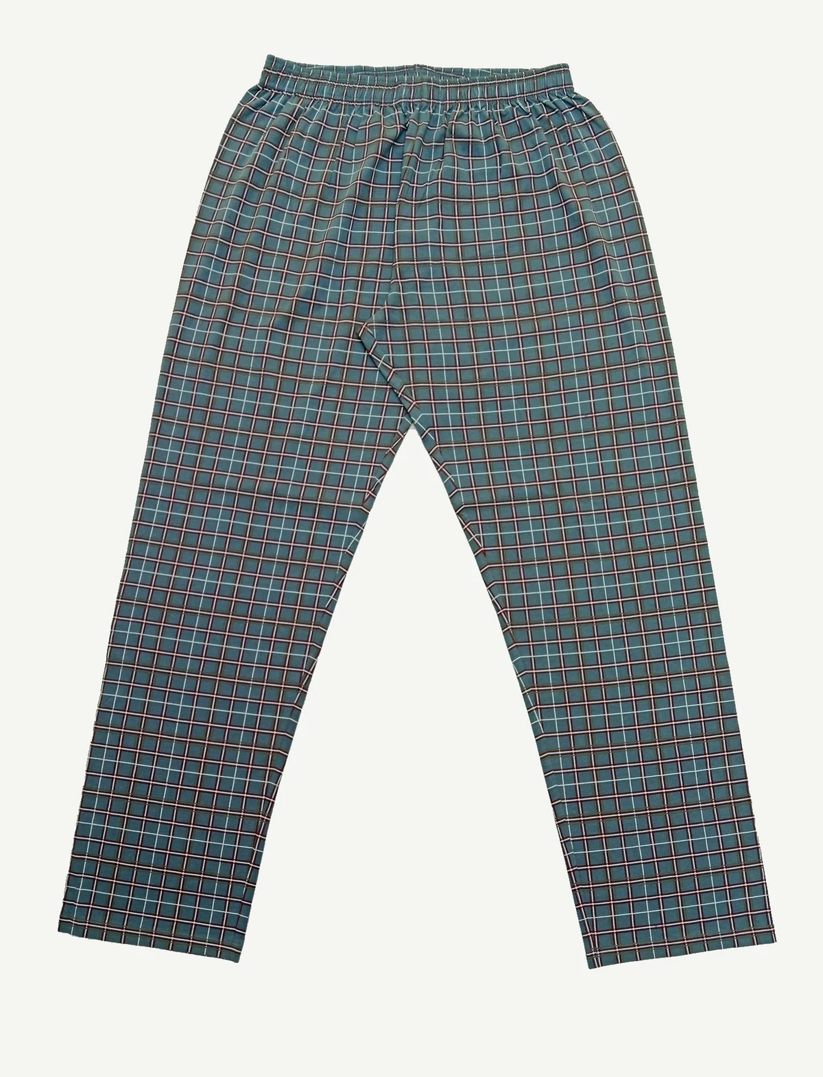 Checked pajama trousers, front view.